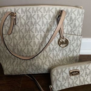 Michael Kors logo tote and wallet